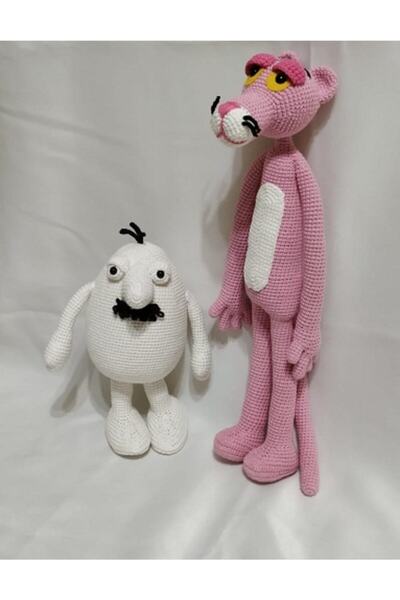 OYUNCAKPARK Pembe Panter Ve Beyaz Adam Amigurumi Organik Oyuncak