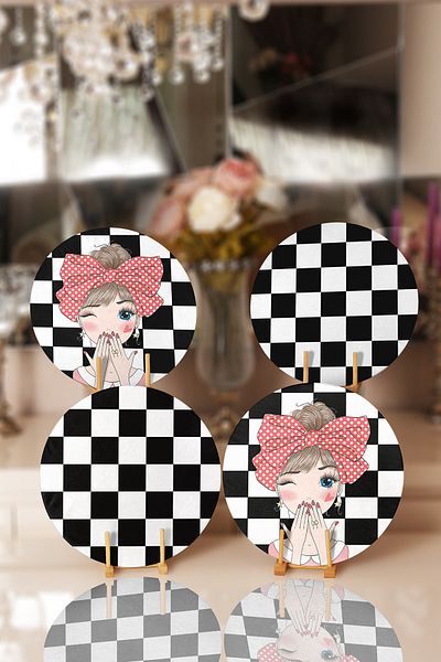 Realhomes 4-Piece Checkerboard Floor Kissing Girl Designed Placemat Supla
