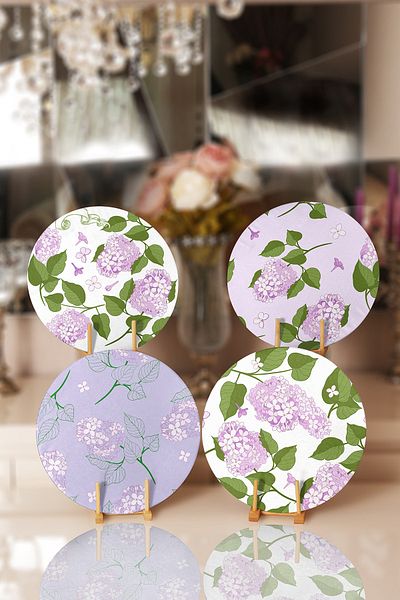 Realhomes 4-Piece Hydrangea Flower Designed Charger & Placemat