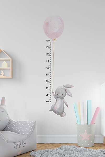 TUGİBU Pink Balloon Rabbit Height Measurement Wall Sticker Set