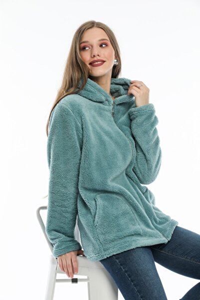 MODA VUSLAT Women's Mint Green Zippered Fleece
