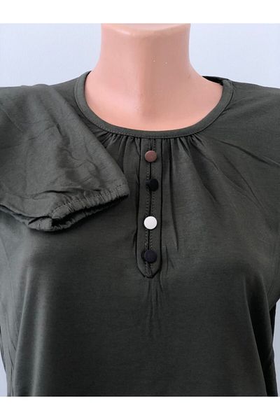 sevdalı Γυναικεία Χακί Plus Size Mother Χτενισμένη Βαμβακερή Μπλούζα