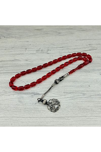 Tesbihsepetim 1000 Sterling Silver Tasseled Kazaz Model Rosary - Fire Amber