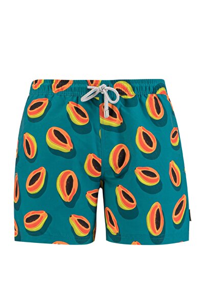 John Frank Erkek Yeşil Papaya Baskılı Deniz Şortu