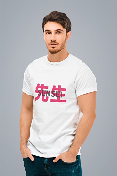 ErTaPassage Men's White Sensei Kanji Printed Standard T-Shirt t 9065377