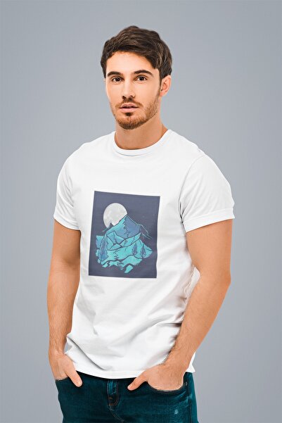 ErTaPassage Λευκό ανδρικό μπλουζάκι - Moon Landscape με τύπωμα , Standard Fit...