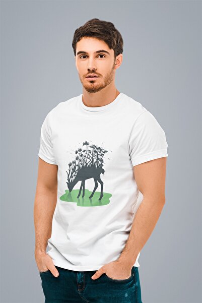ErTaPassage Elan alb de pădure cu imprimeu bărbați tricou - T7655624