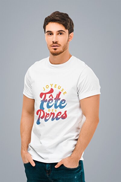 ErTaPassage Ziua Tatălui franceză albă cu imprimeu Bărbați tricou - T8261612