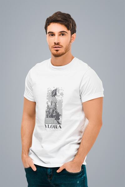 ErTaPassage Statuie albă al albăstru cu imprimeu Bărbat tricou - T3257676