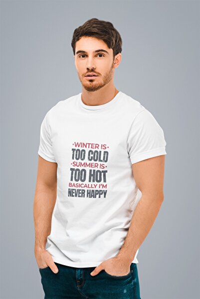 ErTaPassage Alb Nu sunt fericit cu imprimeu Bărbați tricou - T7638718