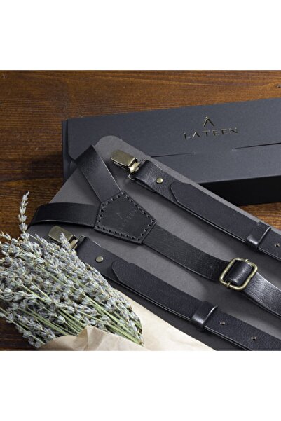 Lateen Hakiki Deri Pantolon Askısı Siyah