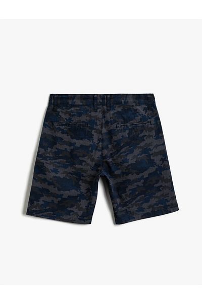 Koton Marineblau gemusterte gemusterte Herren-Shorts aus Baumwolle