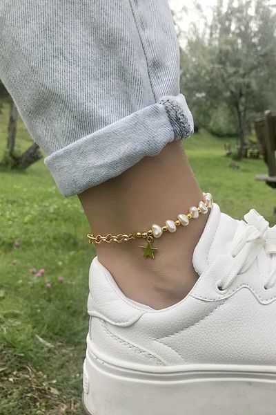Histakı Pearl Star Pattern - Adjustable Chain Anklet Women's Watch