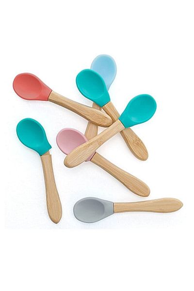 OiOi Bamboo Handle Silicone Spoon - 2-Piece Green-grey