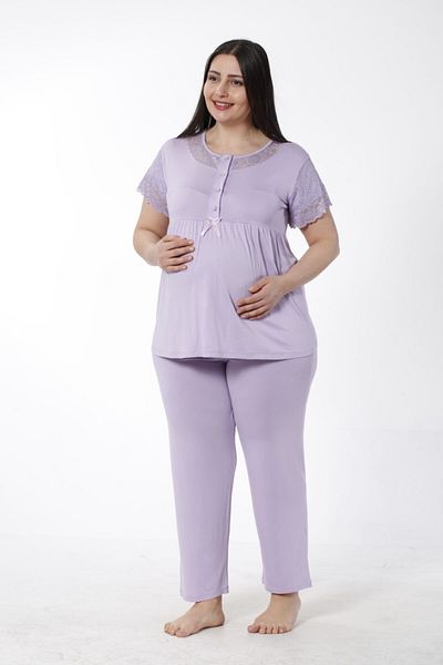 Miss Dünya Lissa Plus Size Maternity and Maternity Pajamas Set