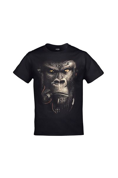 Orijin Tekstil Gorilla Printed Unisex Black T-shirt
