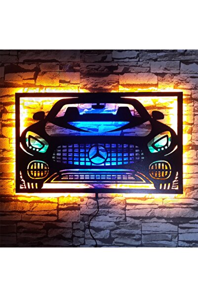 ALACA LED Mercedes Wolf Led Işıklı Ahşap Duvar Dekoru Tablo 50x30cm