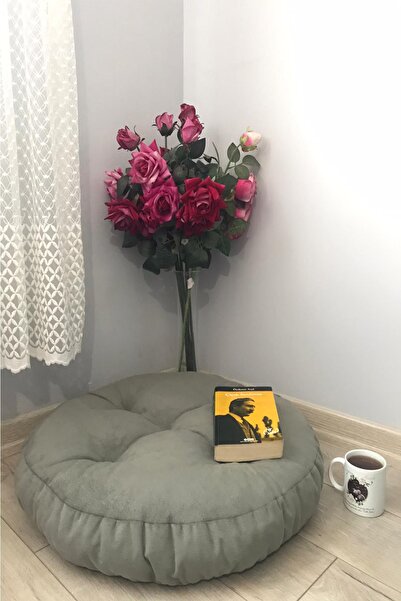 Genel Markalar Açık Gri Yuvarlak Mini Yer Pufu, Yer Minderi