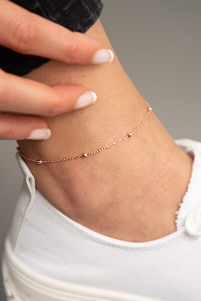 Elika Silver Kadın Rose Kaplama Top Zincir Model 925 Ayar Gümüş Halhal