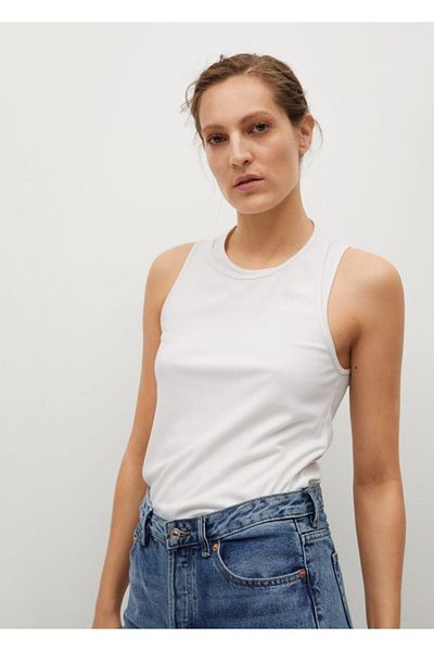 MANGO Woman Off-White-Oberteil mit Doppelkragen für Damen
