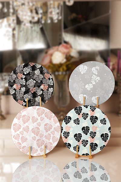 Realhomes 4-Piece Colorful Floor Leaf Designed Charger & Placemat