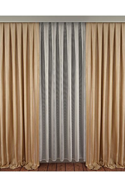 VANESSA PERDE Düz Brokar Kırışmaz Dökümlü Kalın Doku Fon Perde