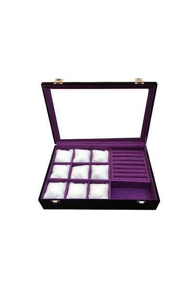 IMPALA Watch + Ring + Cufflink + Glasses Multi-Purpose Jewelry Box Suede Leather Covered on Wooden Case