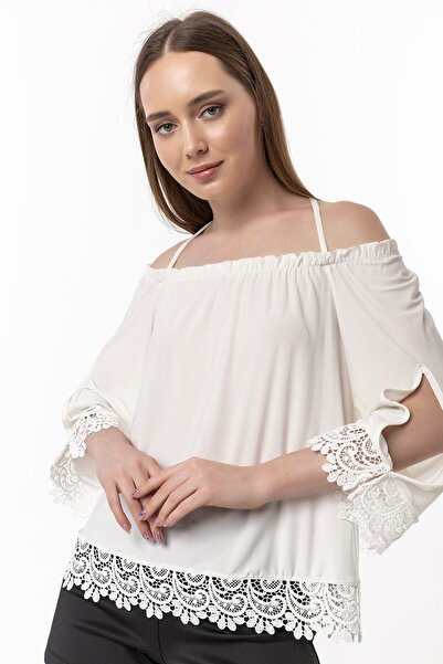 Laranor Μπλούζα με λαιμόκοψη με λεπτομέρεια γκιπούρ