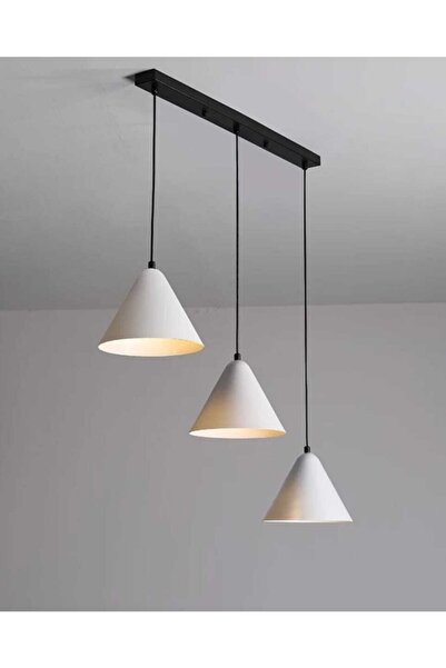 Dylight Retro Metal Dekoratif Metal 3 lü Beyaz Masa Üstü Sıralı Sarkıt Avize