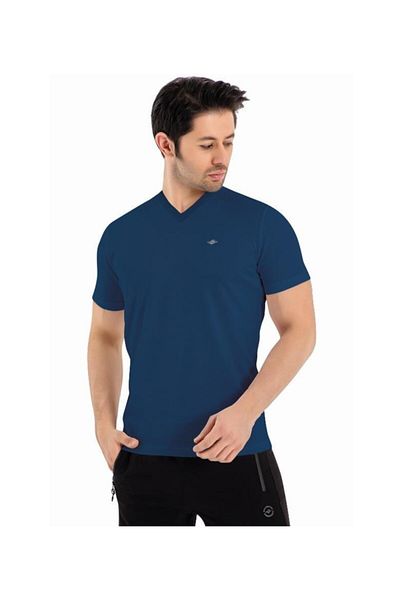 Crozwise Men's T-Shirt V-Neck Waffle Fabric Indigo T-Shirt 7126-11
