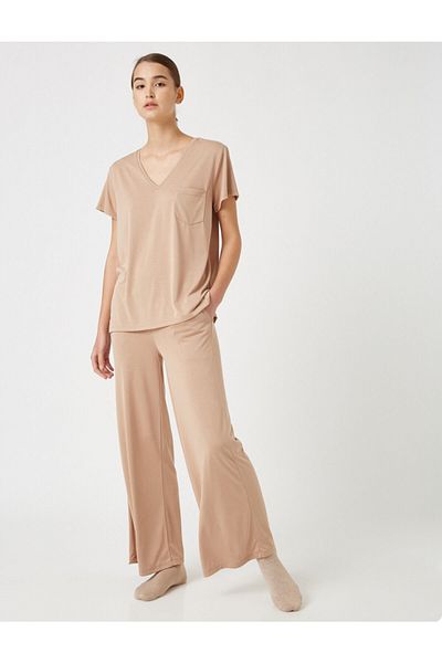 Koton Pyjamahose - Braun - Wide Leg