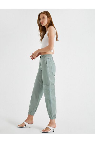 Koton Jogger Jean High Waist Relaxed Cut Elastic Leg Trousers