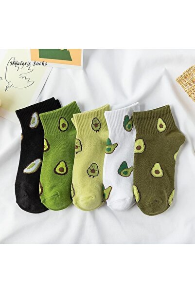 çorapkolik Чифт от 5 унисекс памучни чорапи до глезена с шарка на авокадо