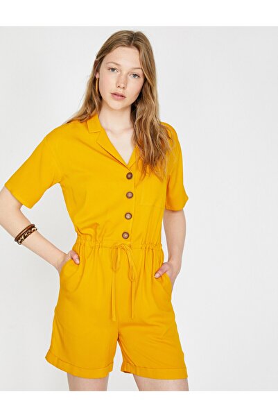 Koton Kadın Sarı Düğme Detaylı Tulum