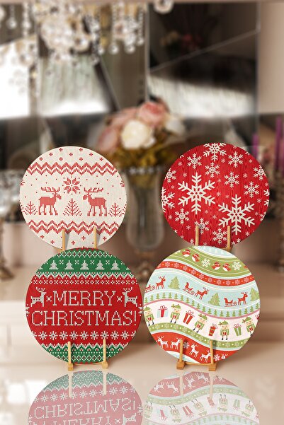 Realhomes 4-комплект підставки під тарілки та суплі з дизайном оленів на тему Нового року