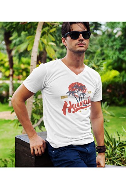 Raf Coll تي شيرت أبيض برقبة على شكل حرف V بقصة ضيقة للجنسين مطبوع رقميًا