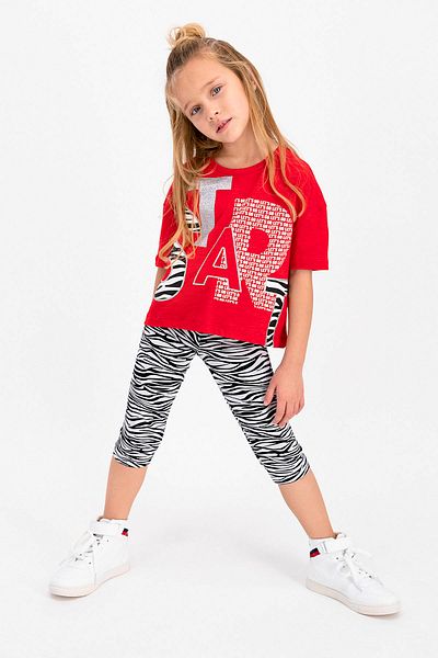ROLY POLY مجموعة Rolypoly Start Zebra Red للفتيات لباس ضيق كابري