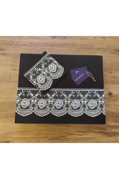 Çeyiz Bahçesi Чорний фіолетовий двоспальний комплект постільної білизни