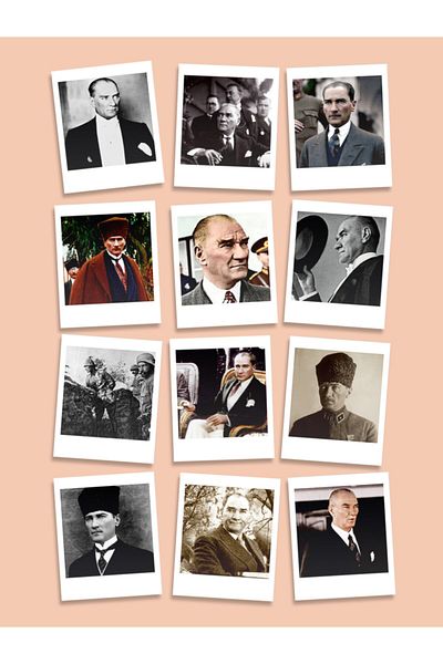 Özer Store Pack of 12 Mustafa Kemal Atatürk Photos Themed Decorative Pola Cards