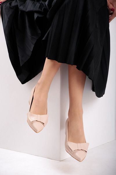 FORS SHOES Bej Crem Piele Fundă Pantofi Clasici Damă Toc Scurt