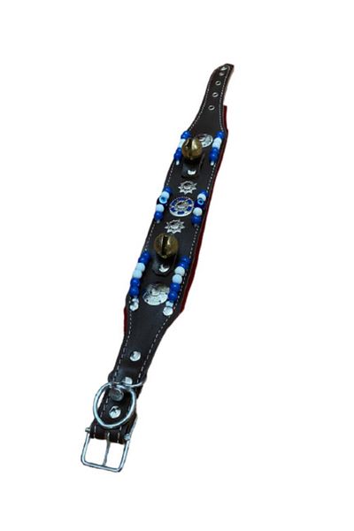 Sürmeli Tasma Swallow Black Leather Dog Collar with 2 Bells