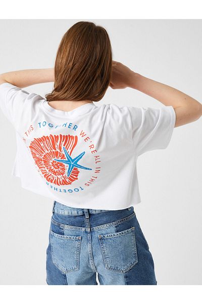 Koton Women's Printed T-Shirt Crew Neck Cotton