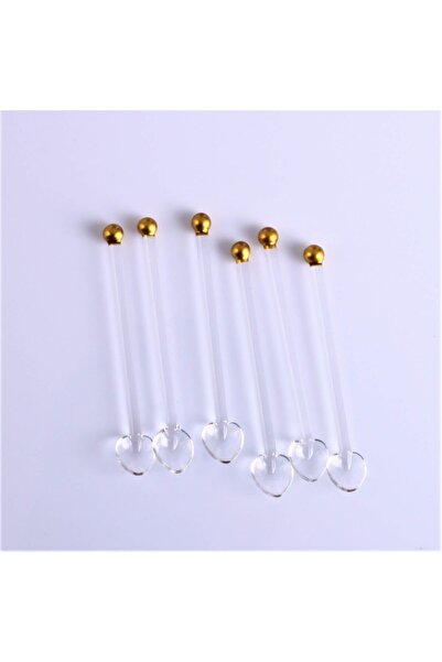 KristalGalerisi Cam Çay Kaşığı Topbaşlı Varak Gold - 12 Kişilik