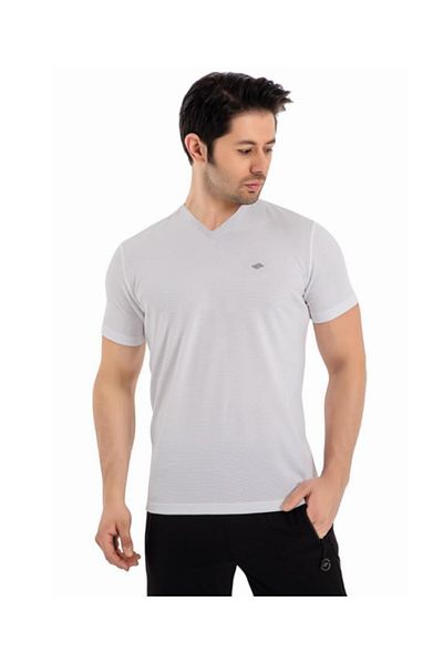 Crozwise Men's V-Neck Waffle Fabric White T-Shirt 7126-08