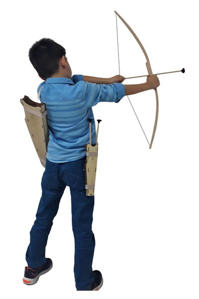 Ahtek Natural Wooden Arrow Bow and Shield Set 7 Pieces, Shield + Sword + Bow + 5 Arrows + Bow Scabbard + Quiver + Target