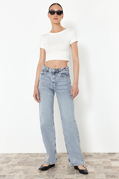 Trendyol Collection Modré džíny se širokými nohavicemi a vysokým pasem TWOAW22JE0249