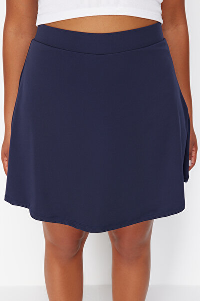 Trendyol Curve Sötétkék 2 rétegű kötött sportrövid szoknya - TBBSS24AP00024