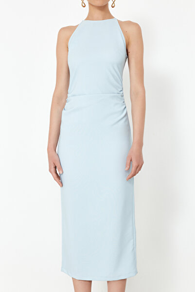 Trendyol Collection Μπλε Μίντι Φόρεμα με λαιμόκοψη - Pencil φούστα, υφαντό, TWOSS24EL00158