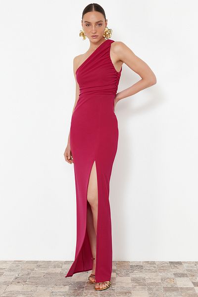 Trendyol Collection Φούξια πλεκτό μακρύ κομψό βραδινό φόρεμα TPRSS24AE00172