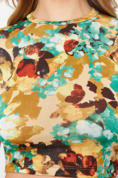 Trendyol Collection Multi-Color Printed Flexible Body-Fitting and Midi-Length Knitted Blouse and Skirt Bottom-Top Set TWOSS24AU00123